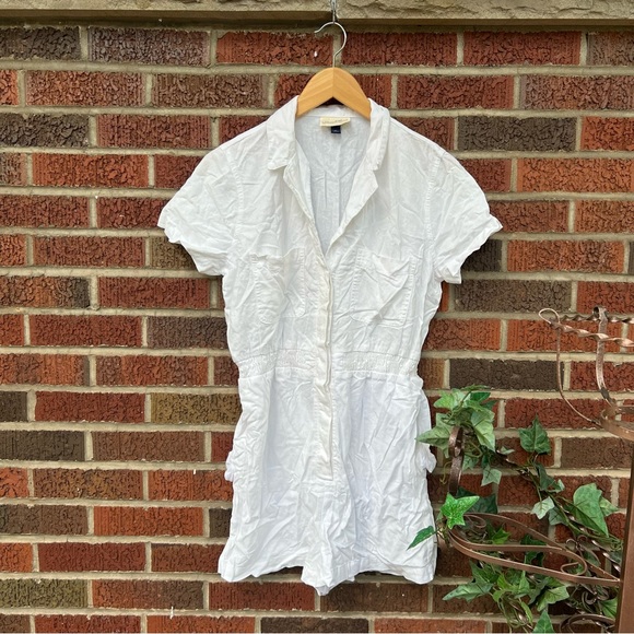 Universal Thread Pants - Universal Thread White Button Front Collar Linen Utility Romper Jumpsuit
